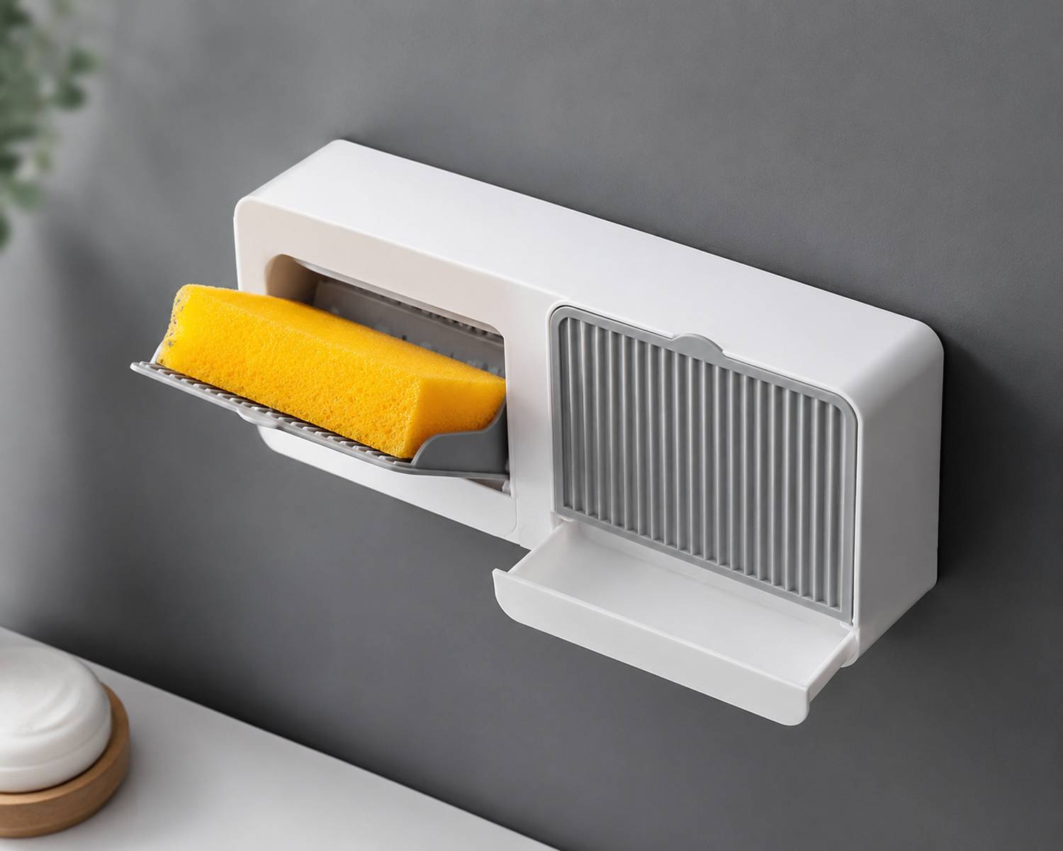FLASHKITCH Double Bar Soap Dish Case with Drainage Box Plastic Toothbrush Holder