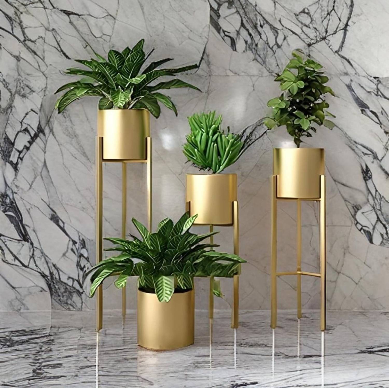 Golden Metal Planter Stands Set Of 3