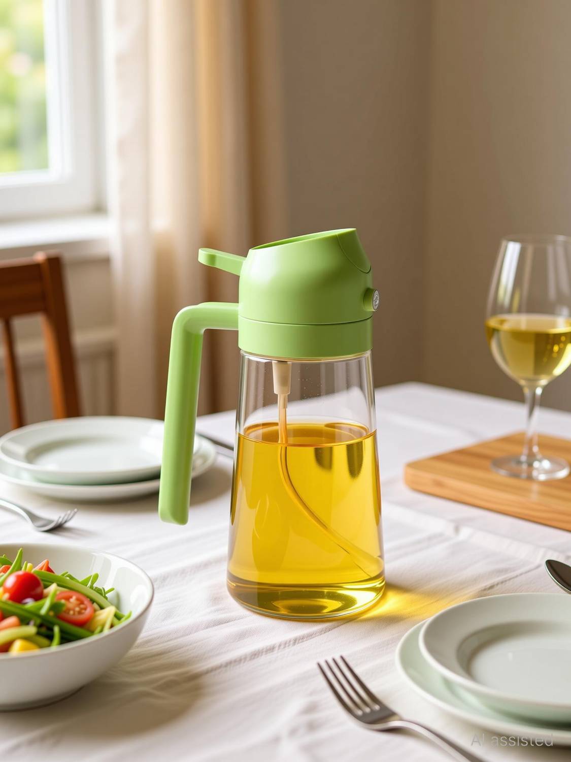 IKONEXX 2 in 1 Olive Oil Sprayer and Oil Dispenser Bottle for Fryer, Salad, BBQ, Roasting 500 ml Glass Spray Bottle