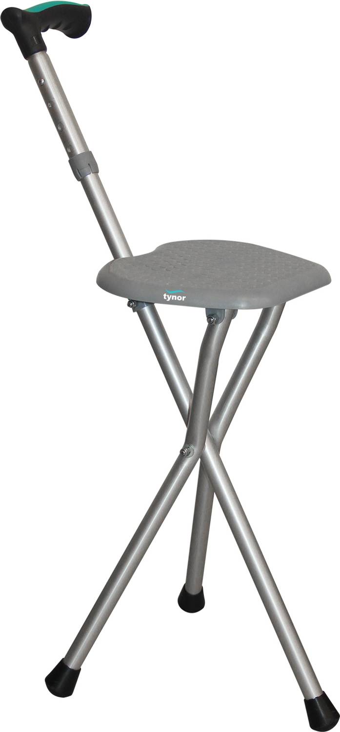 TYNOR Walking Stick With Seat, Grey, Universal, 1 Unit Walking Stick